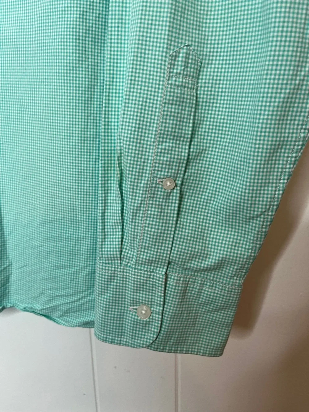 J. Crew Men's Mint Green and White Gingham Checked Button-Down Shirt L